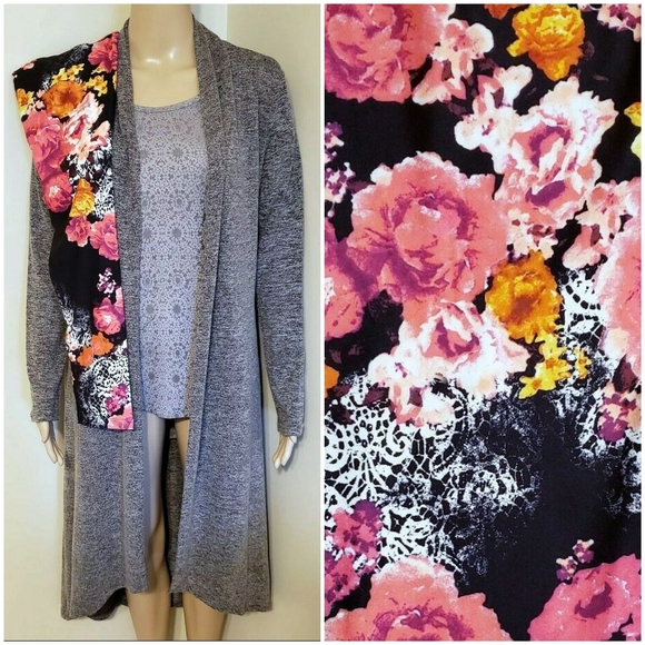 LuLaRoe Pants - NWT 3PC SET LuLaRoe S Top, CP S Duster, CP Tween - OS 4 Lace Pink Roses Leggings